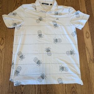 Travis Mathew Mens Large White Gray Pineapple Print Golf Casual Polo Shirt